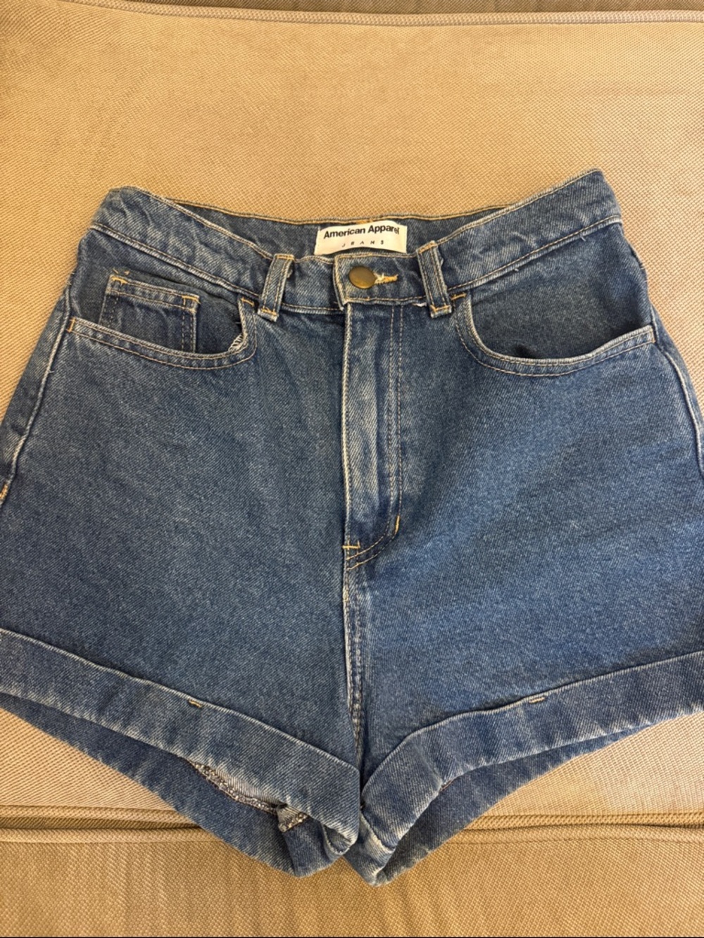 American Apparel Dark Blue High-Waist Denim Shorts